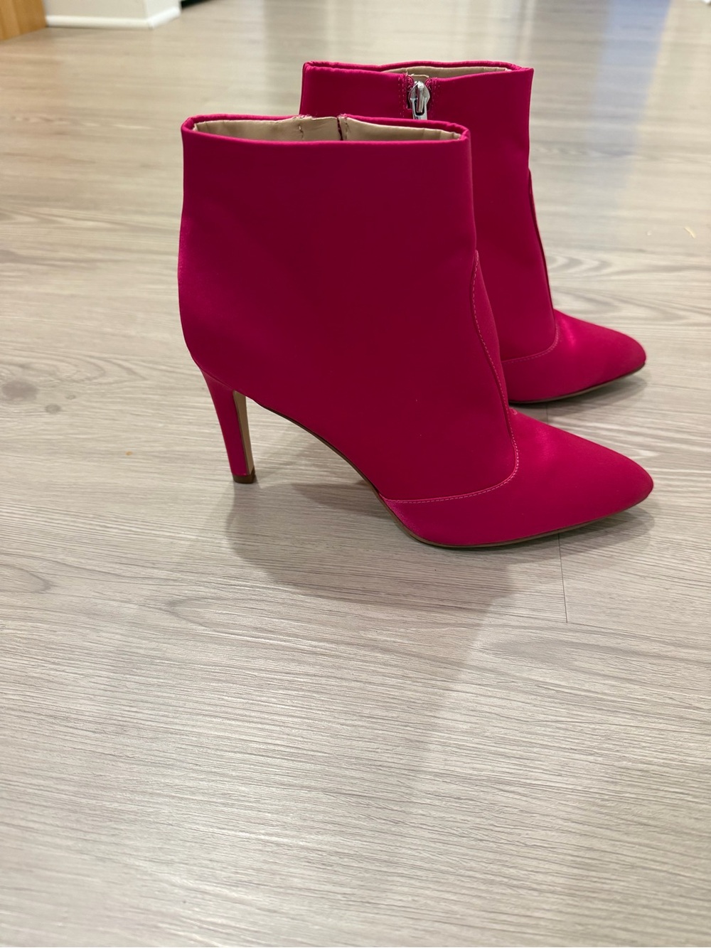 Sam Edelman Hot Pink Satin Pointed-Toe Stiletto Ankle Boots